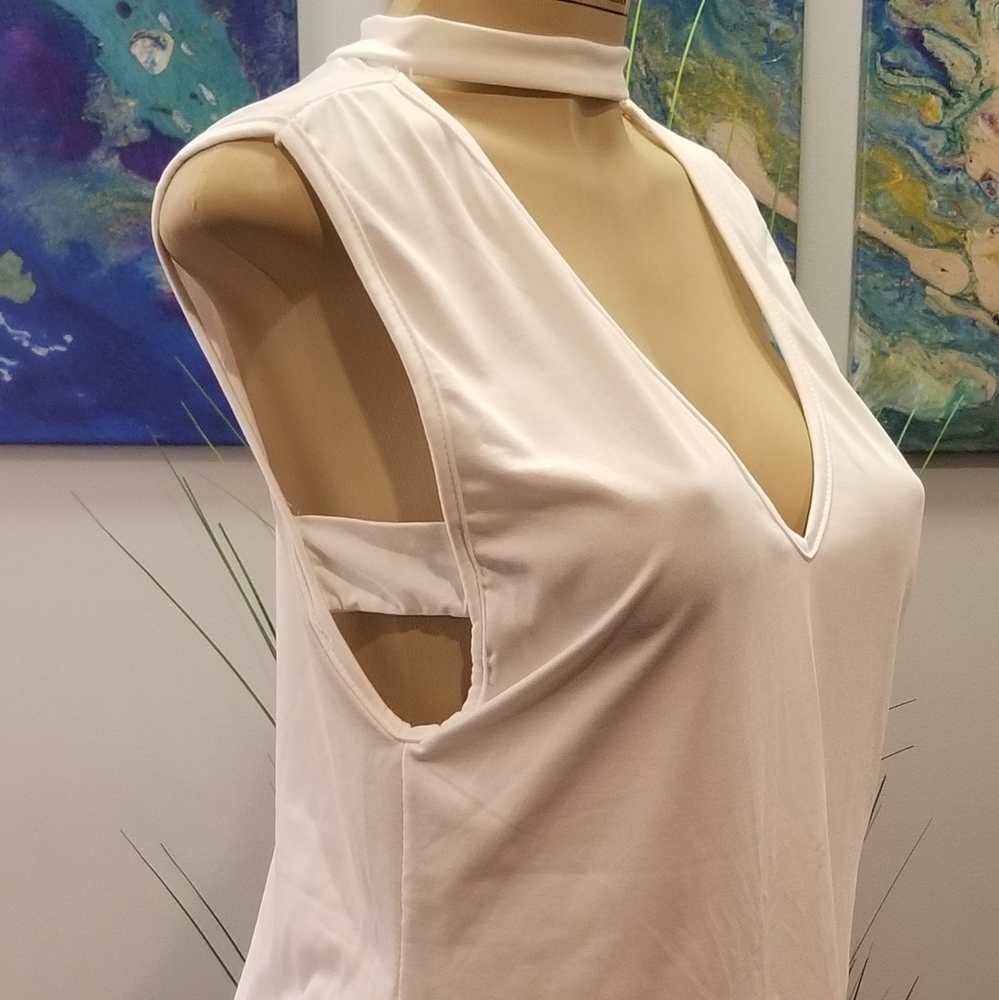 White Tank top with cutout neck and sides